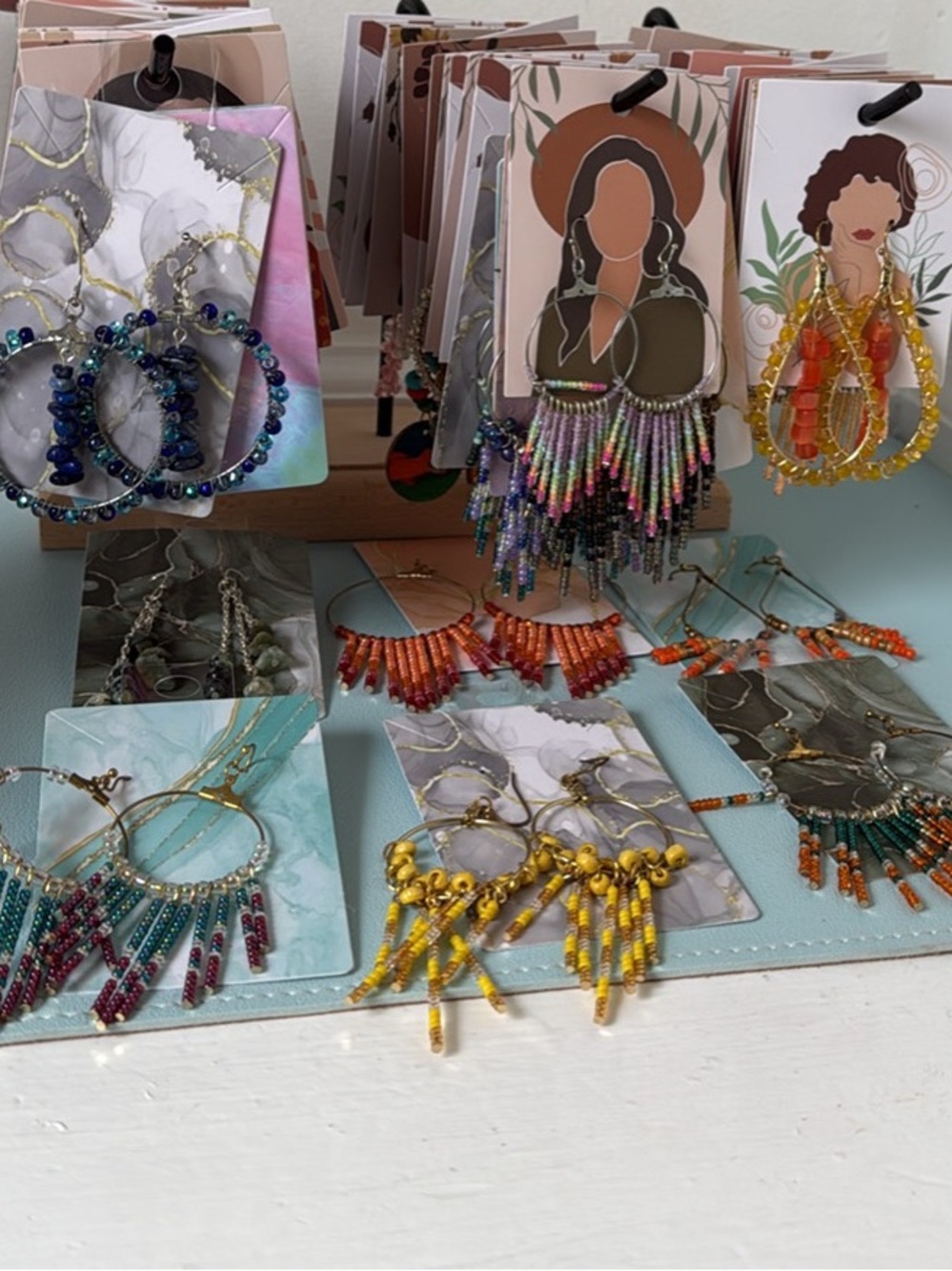 Colorful Beaded Fringe Hoop Earrings - Yellow & Multicolor